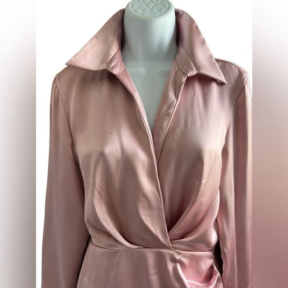 ZARA Blush Pink Satin Wrap Dress Size XS - Picture 4 of 11